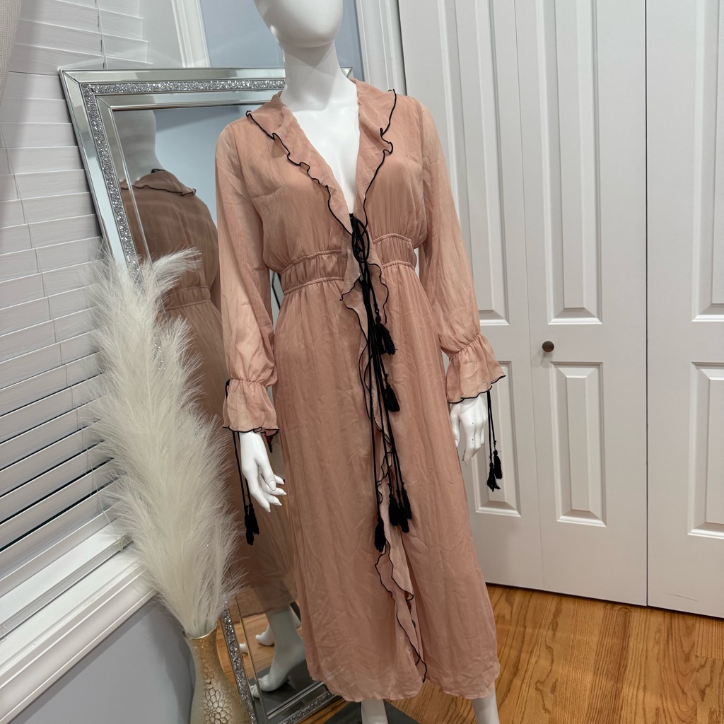Zara Blush Long Sleeve Dress With Black Tassels